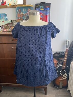 Polo by Ralph Lauren Navy Eyelet Off-Shoulder Tunic 8